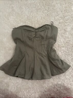 Zara Olive Green Strapless Peplum Top